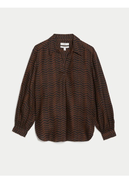 Uzun Kollu Saf Keten Popover Bluz fırsatları