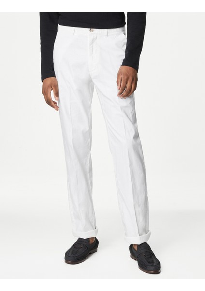 Regular Fit Keten Chino Pantolon