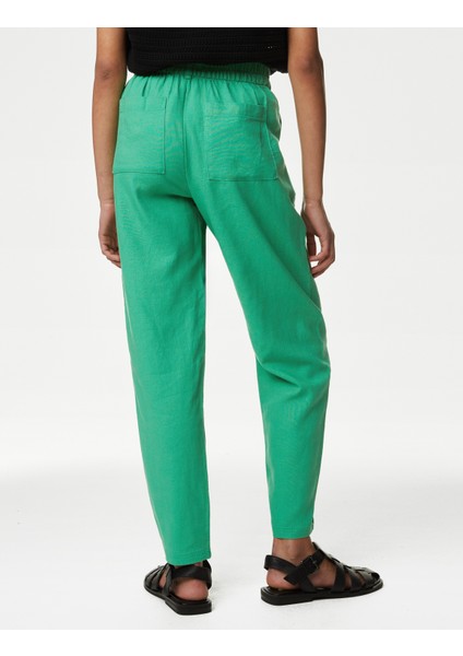 Tapered Fit Yüksek Bel Keten Pantolon modelleri