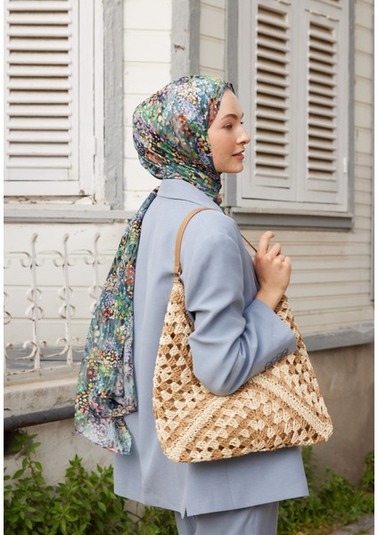 Tıny Bouquet Desen Rami Şal Siyah