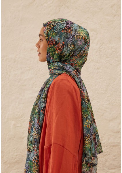 Tıny Bouquet Desen Rami Şal Siyah fırsatları