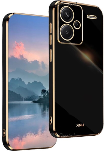 M.tk moveteck Xiaomi Redmi Note 13 Pro Plus Uyumlu Kılıf Kamera Lens Korumalı Parlak Gold Altın Kenarlı Yumuşak Silikon Kapak