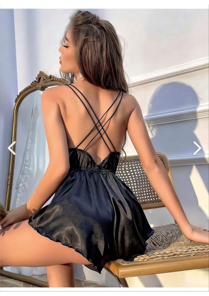 Kadın Siyah Şık Tulum Saten Gecelik fiyatları