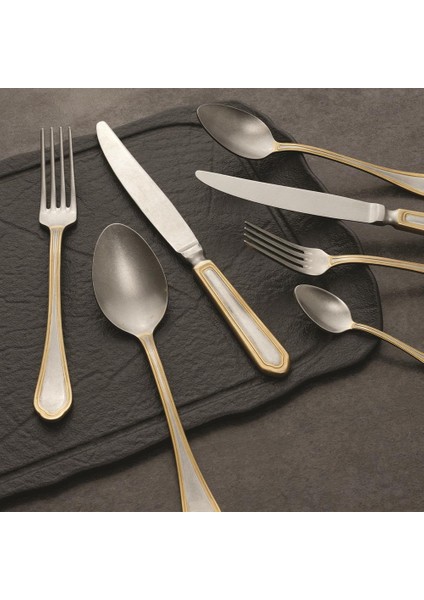 Floransa Eskitme Gold 30 Parça Çelik 6 Kişilik Çatal Kaşık Bıçak Seti