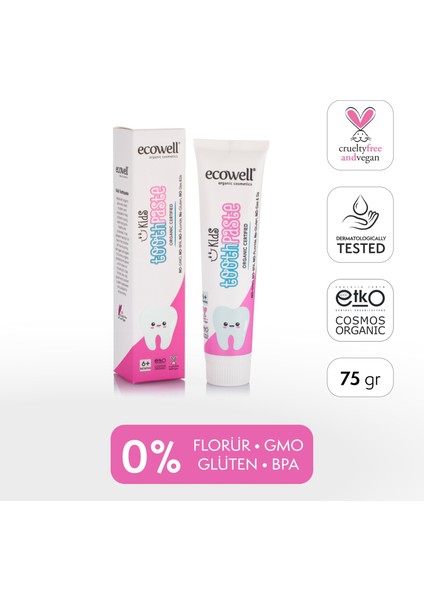 Florürsüz Çocuk Diş Macunu, Organik & Vegan Sertifikalı, Karadut Özlü, 6 Ay ve Sonrasına Uygun, 75gr