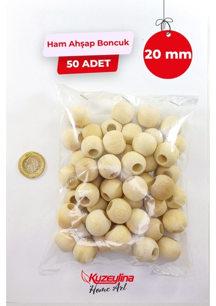 20 mm Ahşap Ham Boncuk - 50 Adet