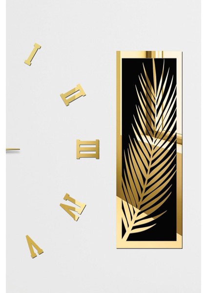 3 Parçalı Duvar Saati Seti, Akrilik Pleksi Aynalı Palmiye Yapraklar Ve Roma fiyatları