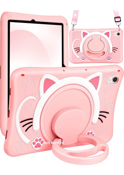 Apple İpad 11.Nesil A16 2025/10. Nesil 2022 Uyumlu Kılıf Kedi Askılı Standlı Çocuklar Için Karakterli Pink