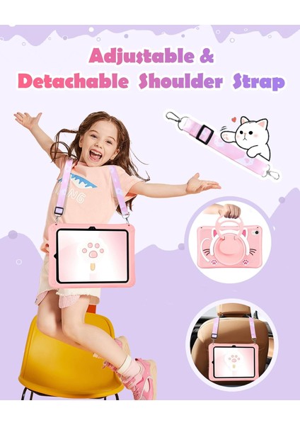Apple İpad 11.Nesil A16 2025/10. Nesil 2022 Uyumlu Kılıf Kedi Askılı Standlı Çocuklar Için Karakterli Pink modelleri