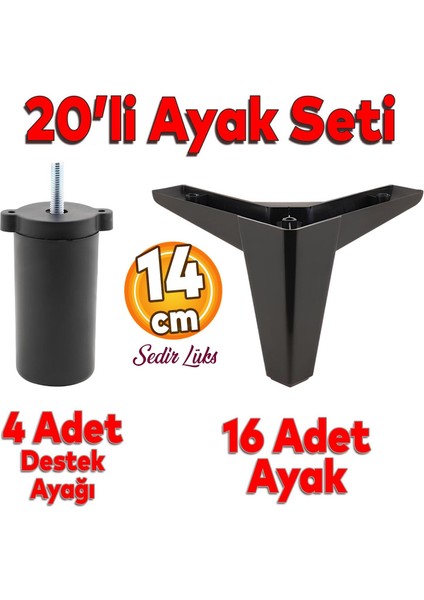20'li Set Sedir Lüks Mobilya Kanepe Koltuk Tv Ünitesi Yükseltici Destek Ayağı Ayakları 14 cm Siyah