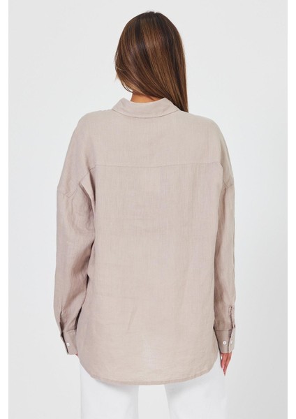 Kadın Alina Naturel Oversize Keten Gömlek fırsatları