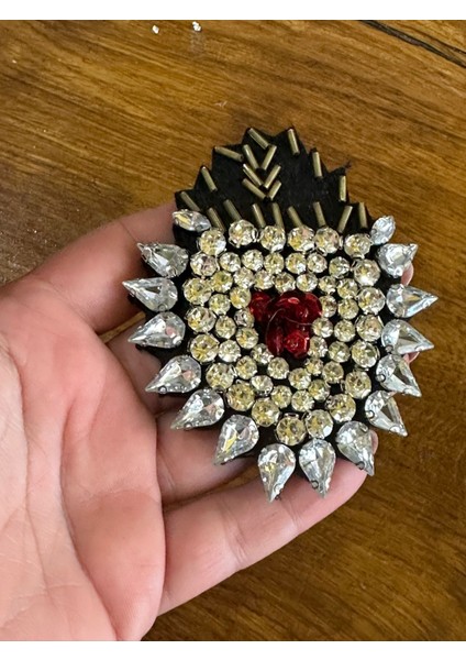 9x7 cm Kristal Dikme Zirkon Taşlı Arma Apolet Dikiş Giyim Aksesuarı