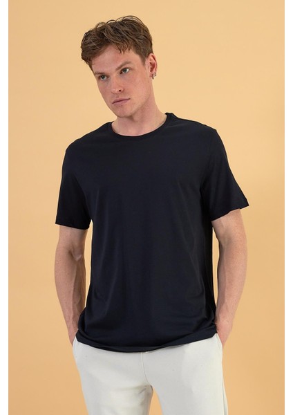 Erkek Danny Siyah Sıfır Yaka Pamuklu Basıc T-Shirt fiyatları