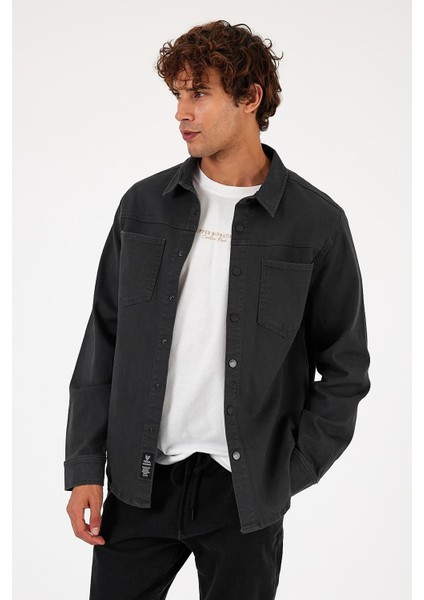 Erkek Jason Antrasit Oversize Renkli Jean Gömlek Ceket