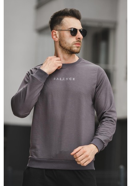 Balance Baskılı Slim Fit Likralı Sıfır Yaka Erkek Sweatshirt fiyatları