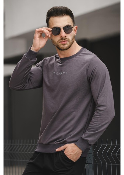 Balance Baskılı Slim Fit Likralı Sıfır Yaka Erkek Sweatshirt modelleri