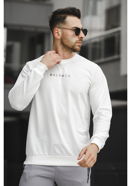 Balance Baskılı Slim Fit Likralı Sıfır Yaka Erkek Sweatshirt fiyatları