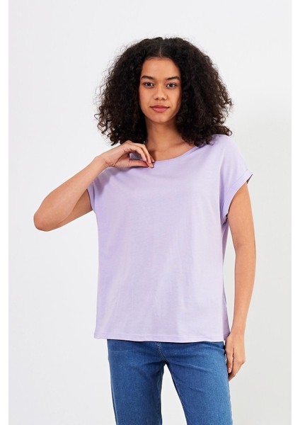 Kadın Cindy Lila Bisiklet Yaka Regular Fit Basic Modal T-Shirt (Lyocell)
