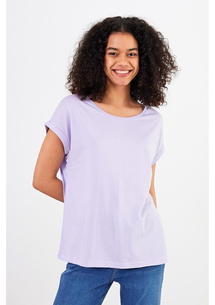Kadın Cindy Lila Bisiklet Yaka Regular Fit Basic Modal T-Shirt (Lyocell) fiyatları