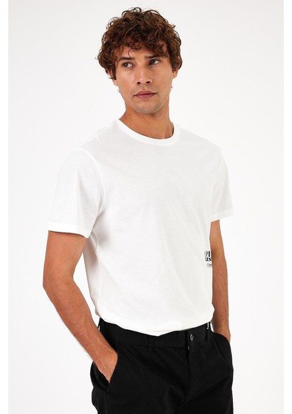 Erkek Reason Fildişi Bisiklet Yaka Baskılı Regular Fit T-Shirt modelleri