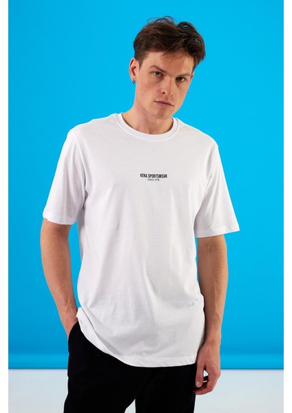 Erkek Vena Sports Baskılı Beyaz Bisiklet Yaka Regular Fit T-Shirt