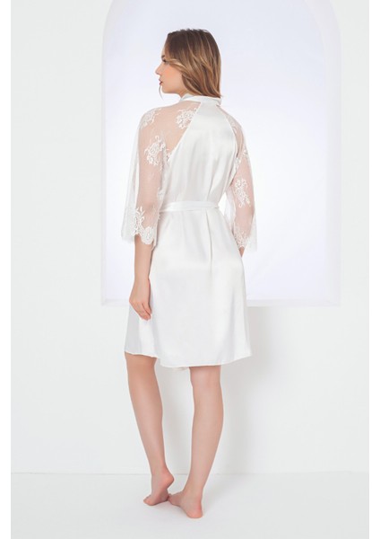 Ekru Gardenia Lacy Saten Tek Sabahlık fırsatları