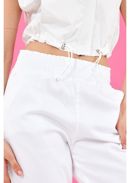 Kadın Marla Beyaz Renkli Yüksek Bel Slouchy Jogger Pantolon modelleri