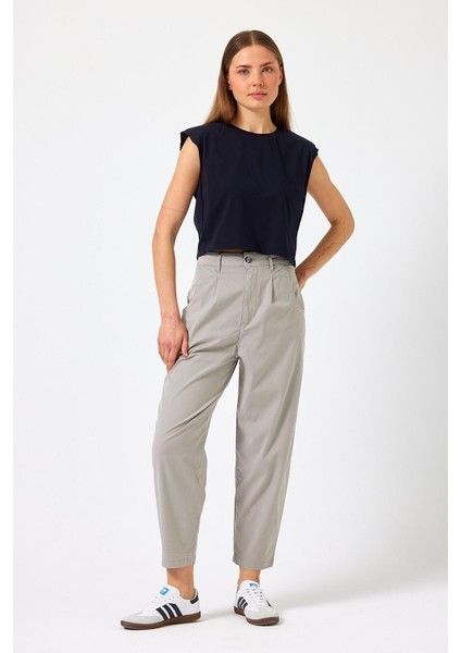 Kadın Stacy Buz Gri Slouchy Chino Pantolon (Lyocell)