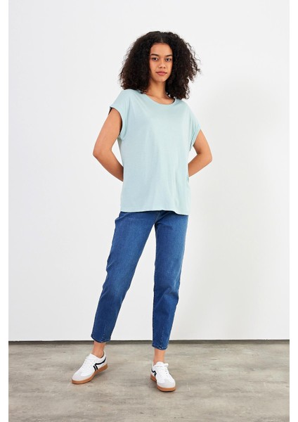 Kadın Cindy Gök Mavisi Bisiklet Yaka Regular Fit Basic Modal T-Shirt (Lyocell) modelleri