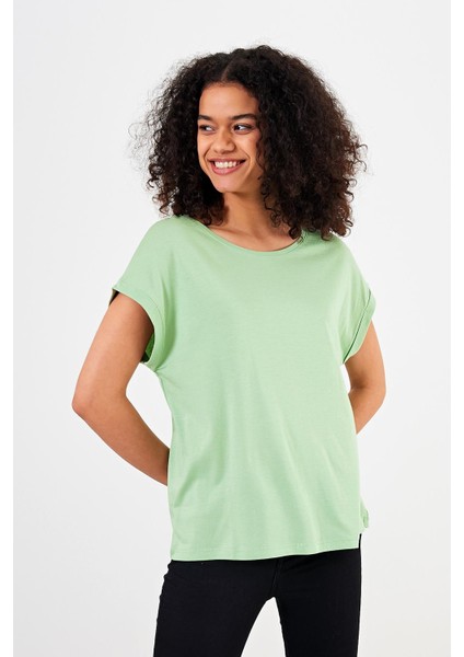 Kadın Cindy Çağla Bisiklet Yaka Regular Fit Basic Modal T-Shirt (Lyocell)