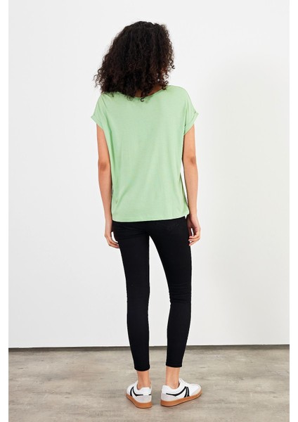 Kadın Cindy Çağla Bisiklet Yaka Regular Fit Basic Modal T-Shirt (Lyocell) fırsatları