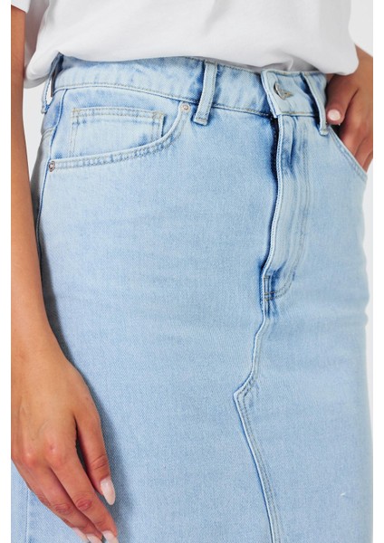 Kadın Rita Midi Boy Med Blue Yırtmaçlı Jean Kalem Etek modelleri