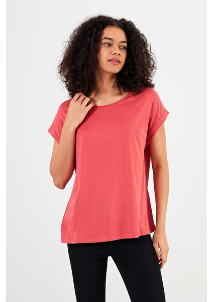 Kadın Cindy Terracotta Bisiklet Yaka Regular Fit Basic Modal T-Shirt (Lyocell)