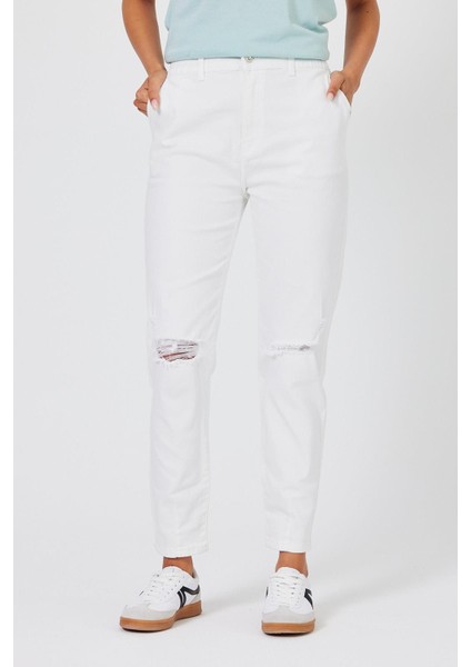Kadın Norah Beyaz Beli Lastikli Renkli Yırtıklı Jean Pantolon modelleri