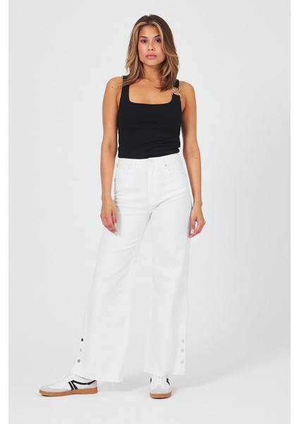 Kadın Wanda Beyaz Wide Leg Renkli Jean Pantolon