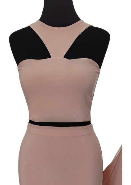 Omuz Dekolteli Crop Bej