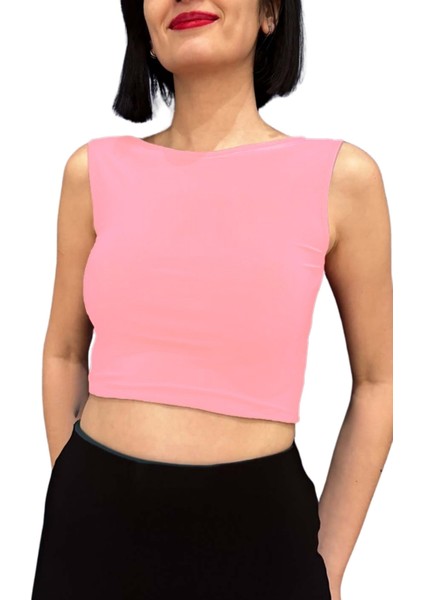 Çift Taraflı Kadın Sırt Dekolteli Crop Bluz Siyah - Pudra fırsatları