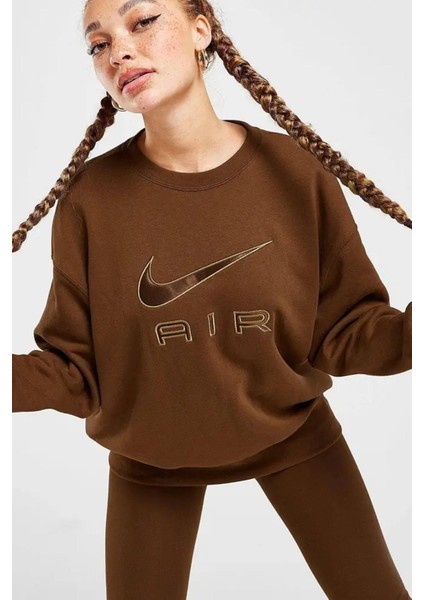 Air Fleece Crew Sweatshirt Brown Oversize Sweatshirt Kahverengi modelleri