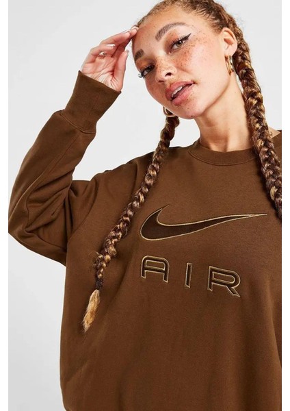 Air Fleece Crew Sweatshirt Brown Oversize Sweatshirt Kahverengi fırsatları