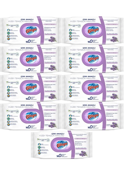 Clean Yüzey Temizlik Havlusu 96 Yaprak Lavanta Kokulu Plastik Kapaklı (9 Lu Set) 864 Yaprak