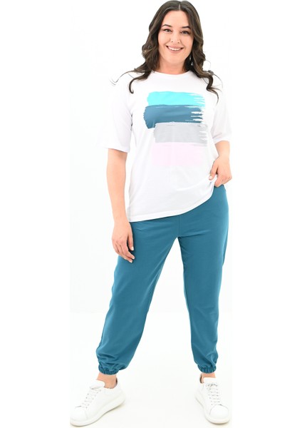 Kadın Büyük Beden Baskı Detaylı Eşofman Takımı 3695-23