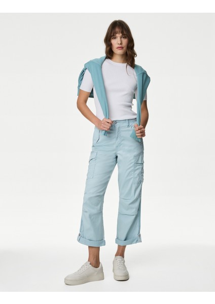 Lyocell™ Straight Leg Crop Kargo Pantolon