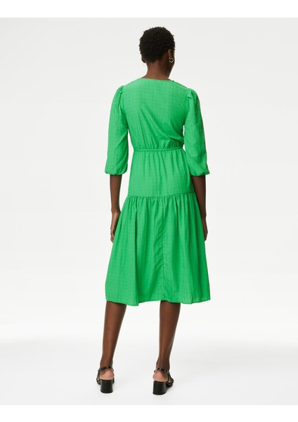 Regular Fit Dokulu Midi Elbise modelleri