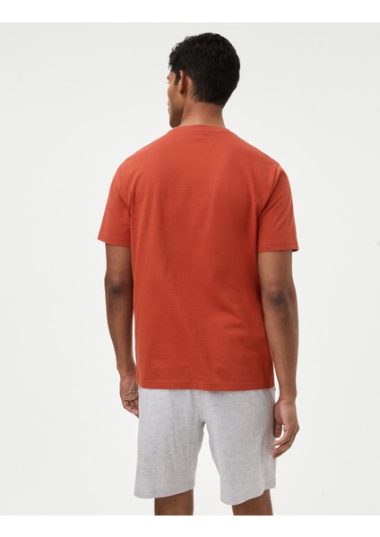 Saf Pamuklu Kısa Kollu Pijama Üstü