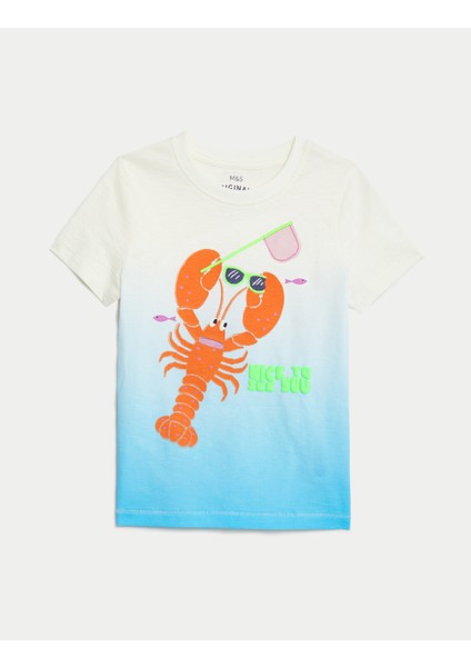 Saf Pamuklu Kısa Kollu Desenli T-Shirt