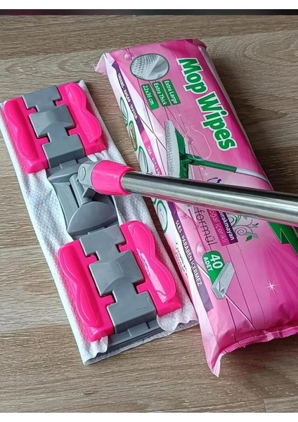40 Adet Süper Islak Havlu Hediyeli Yer Cam Silme Mopu Mikrofiber Yedek Bezli Yer Duvar Fayans Silme