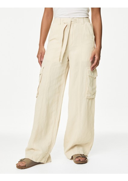 Marks & Spencer Wide Leg Keten Kargo Pantolon