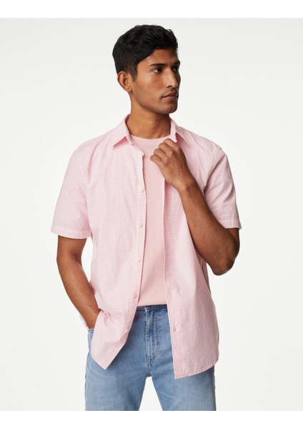 Saf Pamuklu Kısa Kollu Gömlek