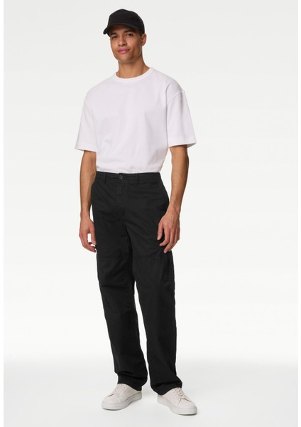 Saf Pamuklu Loose Fit Kargo Pantolon