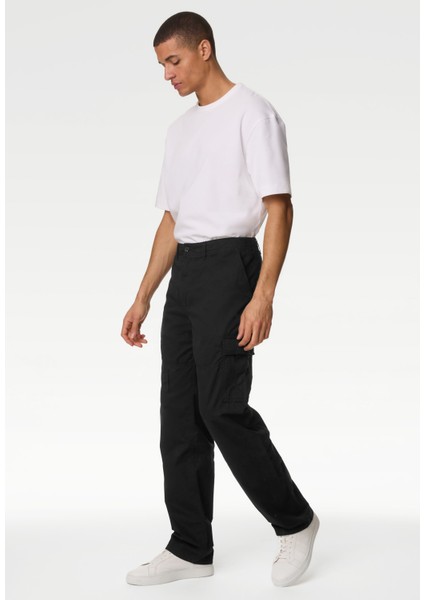 Saf Pamuklu Loose Fit Kargo Pantolon fiyatları